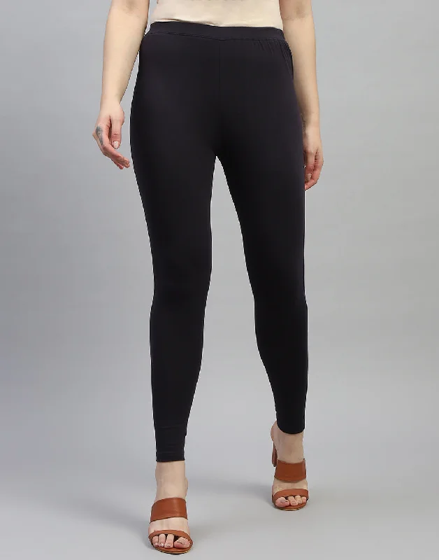 Women Black Solid Regular Fit Legging