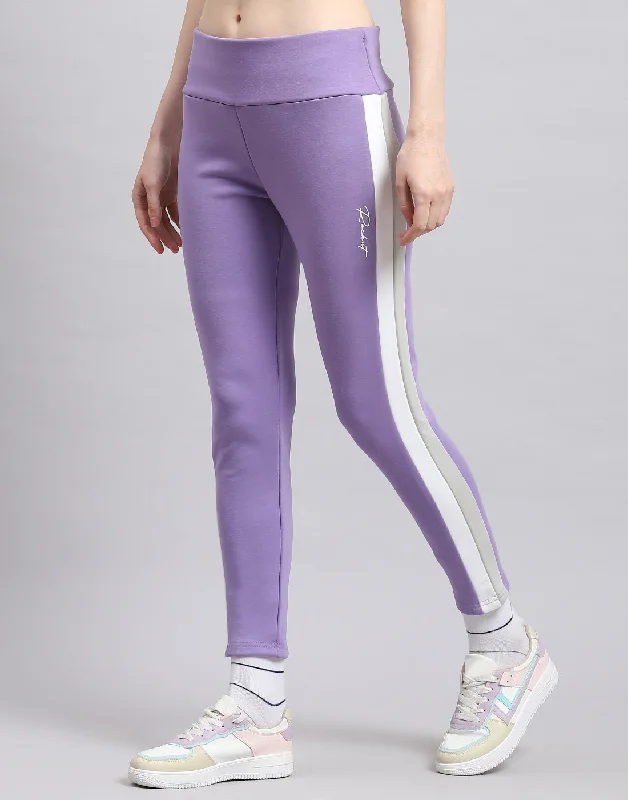 Women Purple Solid Regular Fit Legging