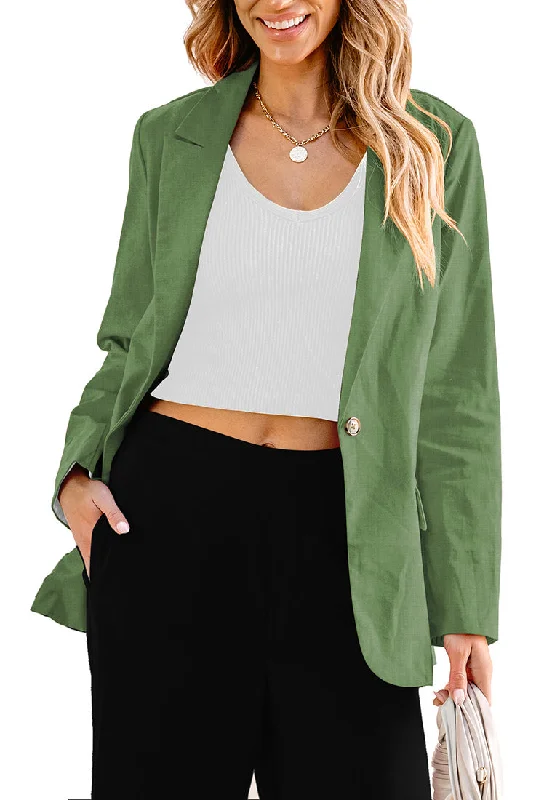 Olive Green Women's Business Casual Pocket Notched Lapels Blazer Long Rolled Up Sleeve Blazer Olive Green Women's Business Casual Pocket Notched Lapels Blazer Long Rolled Up Sleeve Blazer
