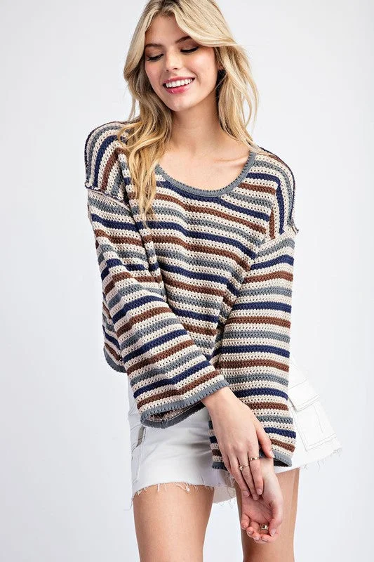 Plus Size Women's Embroidered Sweaters in Ethnic StylesStriped Crochet Knit Long Sleeve Sweater Plus Size Women's Embroidered Sweaters in Ethnic StylesStriped Crochet Knit Long Sleeve Sweater