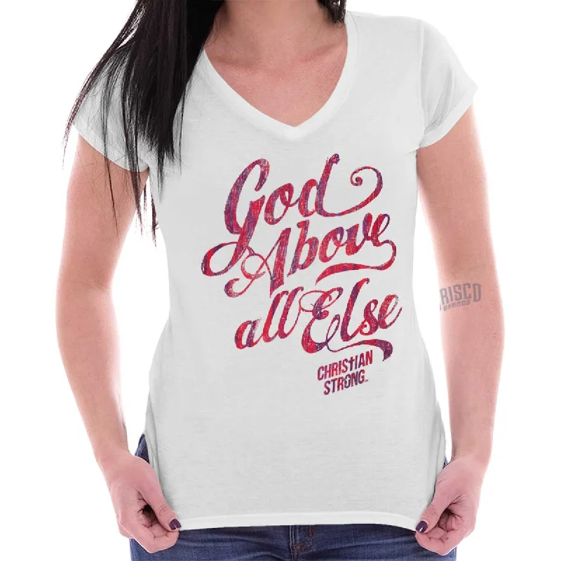 Above All Else Junior Fit V-Neck T-Shirt