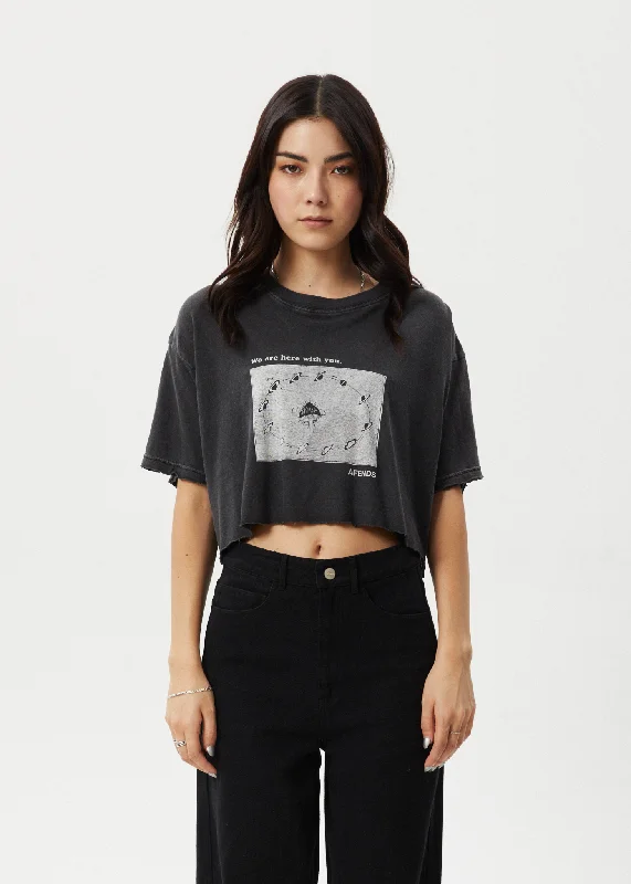 AFENDS Womens Connection Cropped - Oversized Tee - Stone Black