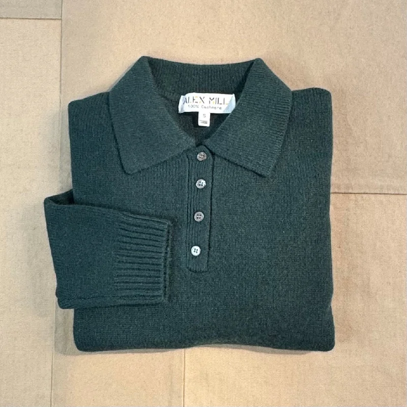 V - Neck Women's Ribbed Wool Sweaters for FallAlice Polo in Cashmere, Cypress Green V - Neck Women's Ribbed Wool Sweaters for FallAlice Polo in Cashmere, Cypress Green