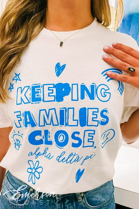Pocketed Women T Shirt for Added FunctionalityAlpha Delta Pi Keeping Families Close Doodle Tee Pocketed Women T Shirt for Added FunctionalityAlpha Delta Pi Keeping Families Close Doodle Tee