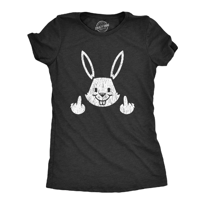 Embroidered Women T Shirt with Intricate DetailsBunny Flipping The Bird Women's T Shirt Embroidered Women T Shirt with Intricate DetailsBunny Flipping The Bird Women's T Shirt