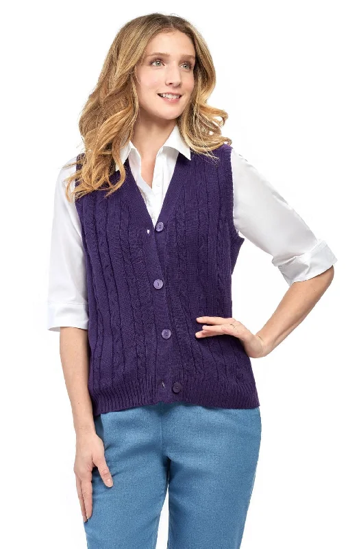 Women's Button Front Cable Cardigan Sweater Vest – Button Up Styling in a Timeless Cable Knit