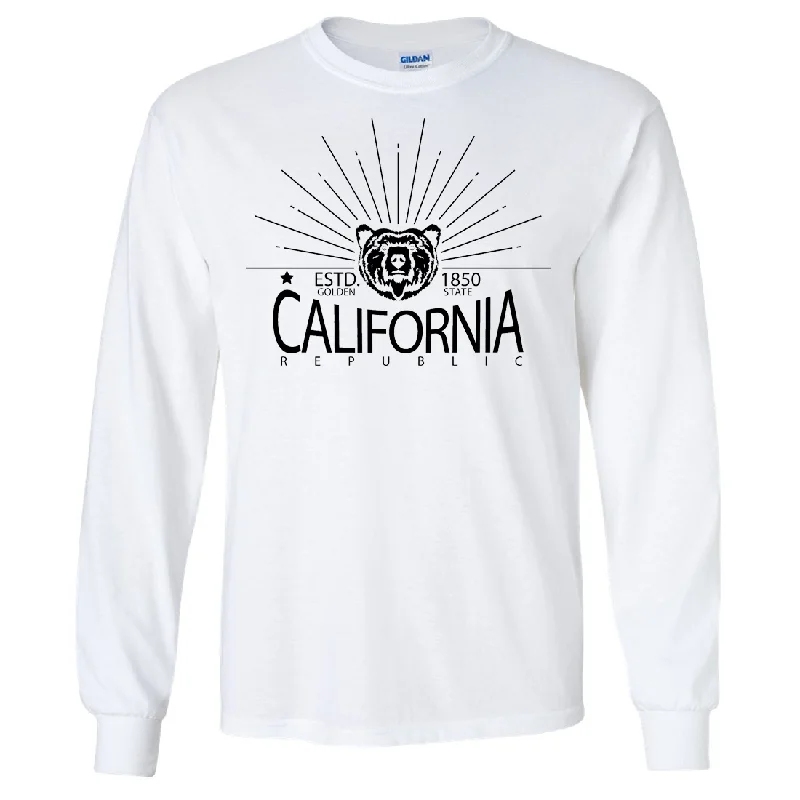 Tie - Dye Women T Shirt with a Bohemian VibeCalifornia Golden State Black Print Long Sleeve Shirt Tie - Dye Women T Shirt with a Bohemian VibeCalifornia Golden State Black Print Long Sleeve Shirt