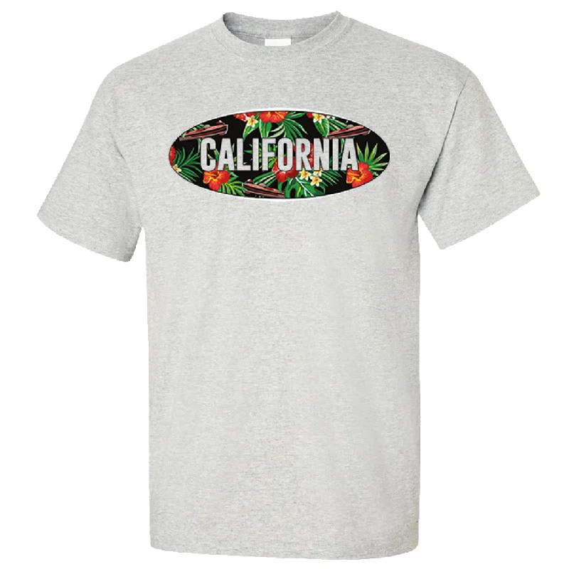 Distressed Women T Shirt with a Laid - Back AestheticCalifornia Tropical Flowers Logo Asst Colors T-shirt/tee Distressed Women T Shirt with a Laid - Back AestheticCalifornia Tropical Flowers Logo Asst Colors T-shirt/tee