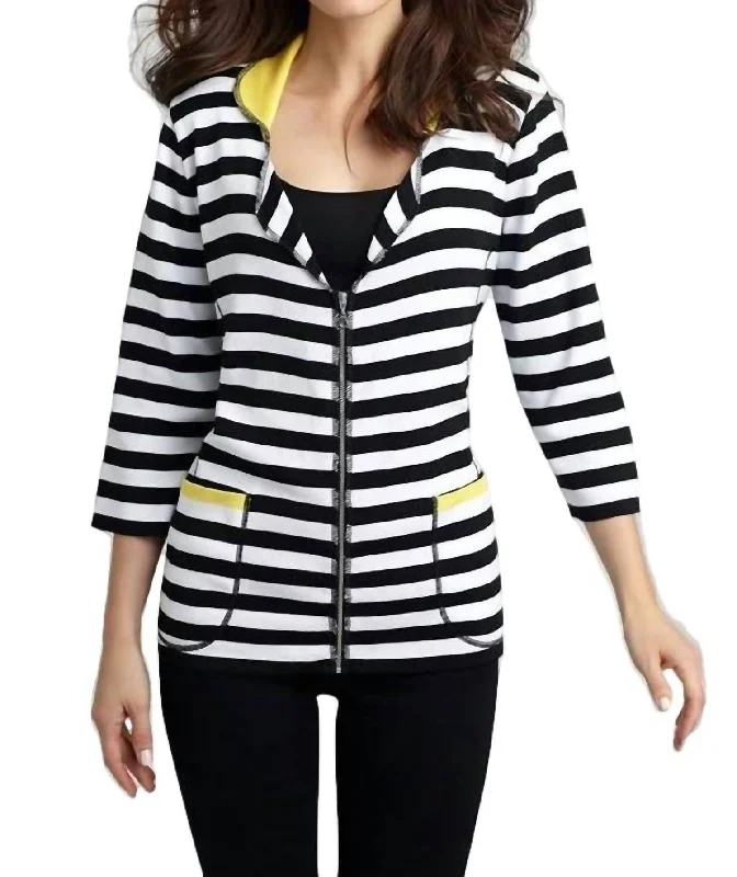 Colorblock Striped Cardigan In Black/yellow