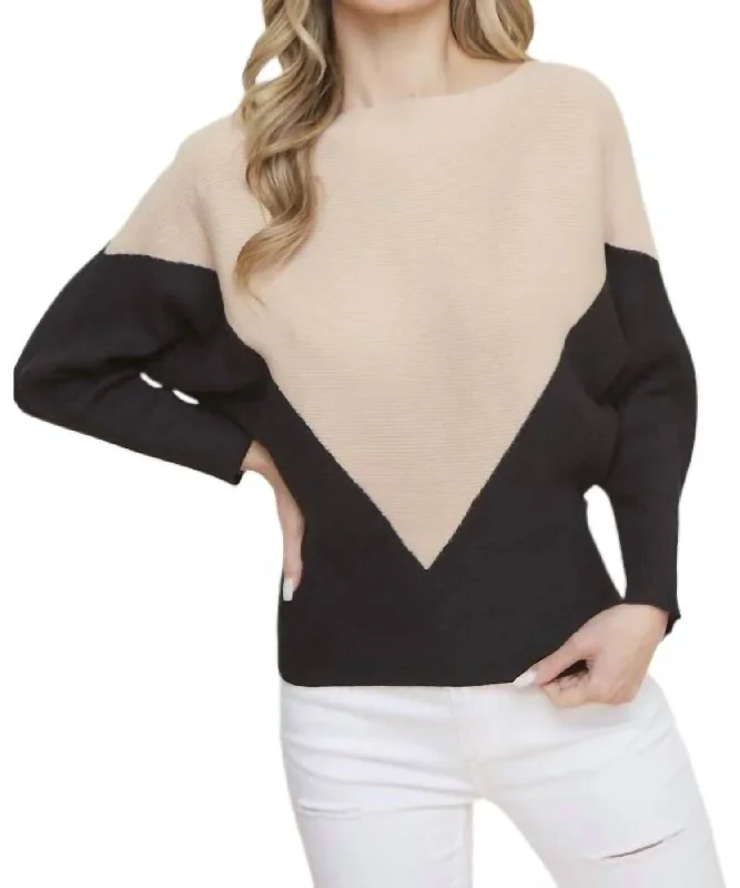 Plus Size Women's Side - Slit Sweaters in Bold SolidsCorinne Color Block Dolman Sleeve Sweater In Mocha/black Plus Size Women's Side - Slit Sweaters in Bold SolidsCorinne Color Block Dolman Sleeve Sweater In Mocha/black