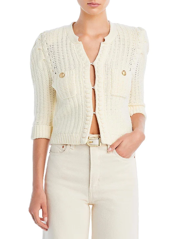 Delilah Womens Textured Cotton Cardigan Sweater