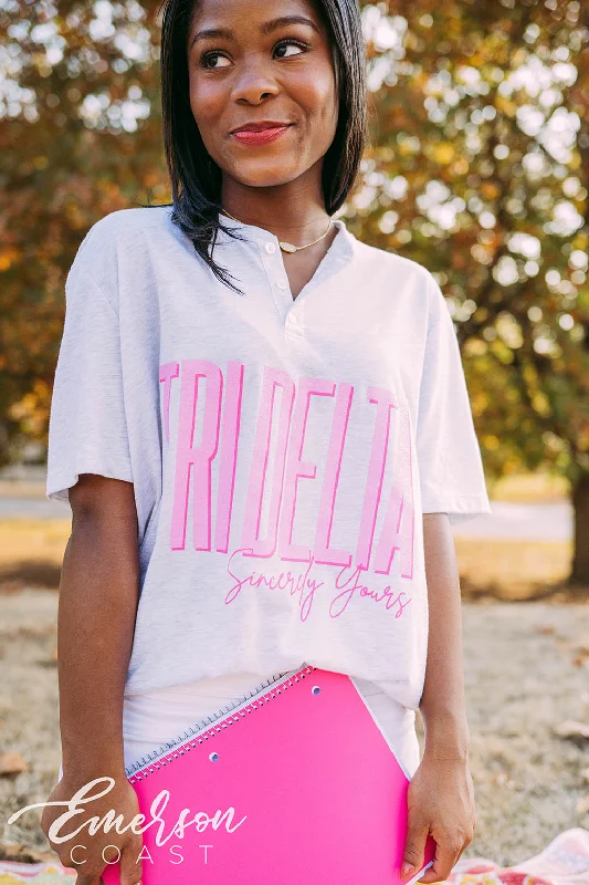 Pocketed Women T Shirt for Added FunctionalityDelta Delta Delta Sincerely Yours Henley Tee Pocketed Women T Shirt for Added FunctionalityDelta Delta Delta Sincerely Yours Henley Tee