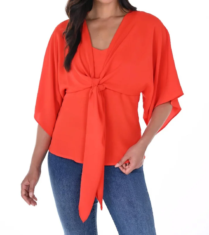 Draped Open Front Cardigan In Rouge