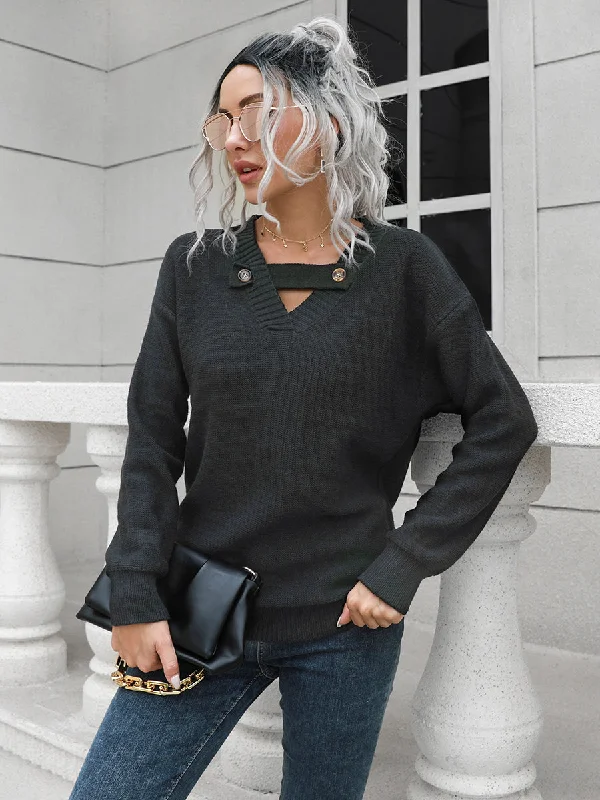 Open - Front Women's Cardigan - Style Mohair SweatersDropped Shoulder Button Detail Sweater Open - Front Women's Cardigan - Style Mohair SweatersDropped Shoulder Button Detail Sweater