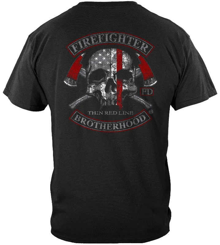 Embroidered Women T Shirt with Intricate DetailsFirefighter Brotherhood Skull Thin Red Line T-SHIRT Embroidered Women T Shirt with Intricate DetailsFirefighter Brotherhood Skull Thin Red Line T-SHIRT