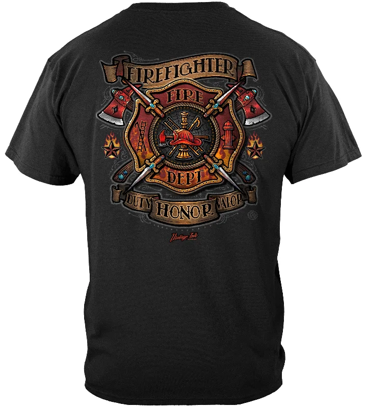 Graphic Print Women T Shirt for a Trendy StatementFirefighter Tattoo Vintage Ink T-SHIRT Graphic Print Women T Shirt for a Trendy StatementFirefighter Tattoo Vintage Ink T-SHIRT