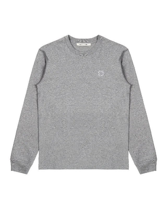 Embroidered Women T Shirt with Intricate DetailsGREY EMBROIDERED LOGO LONG SLEEVE T-SHIRT Embroidered Women T Shirt with Intricate DetailsGREY EMBROIDERED LOGO LONG SLEEVE T-SHIRT