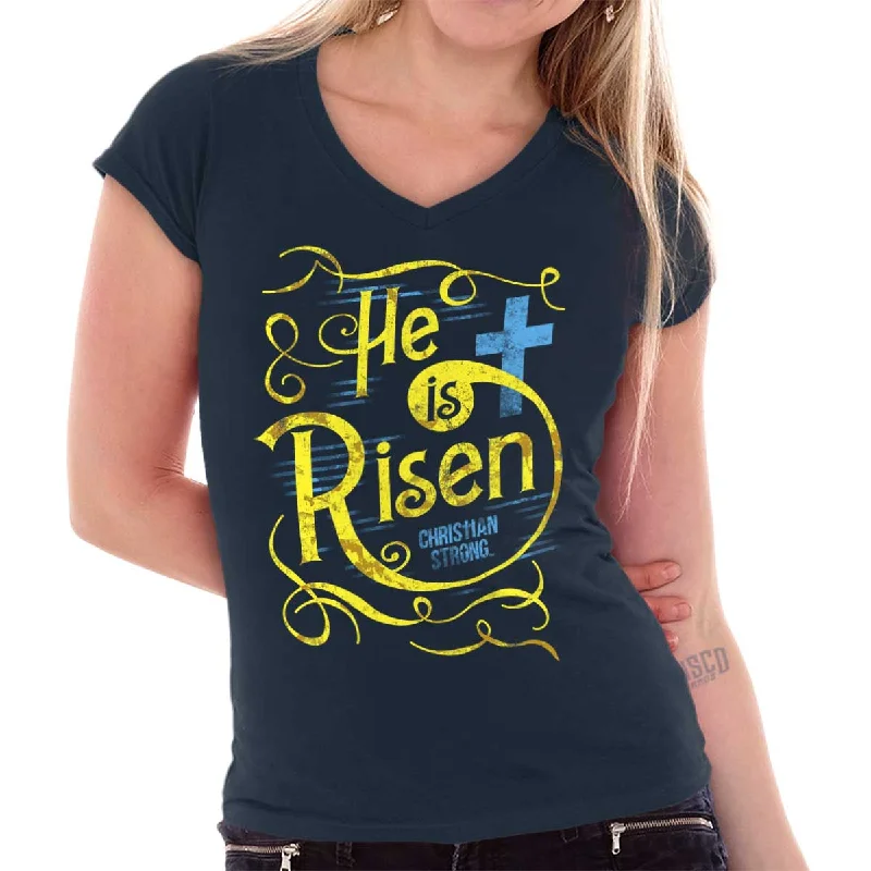 He Is Risen Junior Fit V-Neck T-Shirt