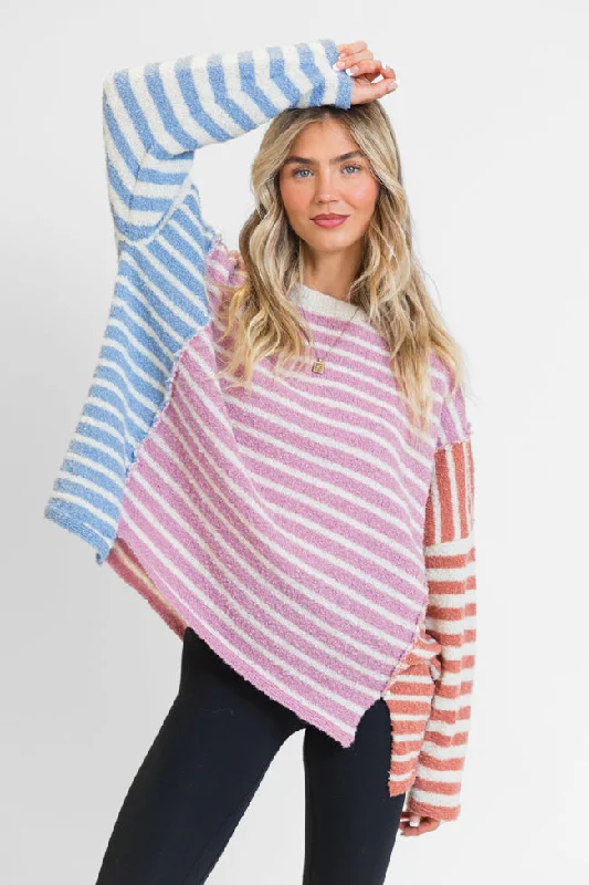 Kind Hearts Dusty Pink Multi Color Block Stripe Sweater