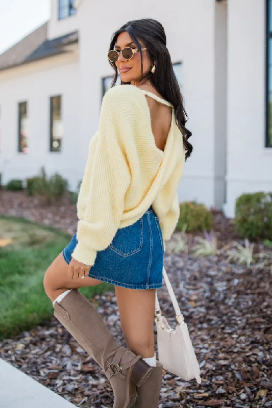 Know It All Yellow Twist Back Fuzzy Sweater