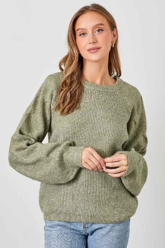 High - Low Hem Women's Cashmere - Blended SweatersLight Olive Speckled Knit Contrast Sleeve Sweater High - Low Hem Women's Cashmere - Blended SweatersLight Olive Speckled Knit Contrast Sleeve Sweater