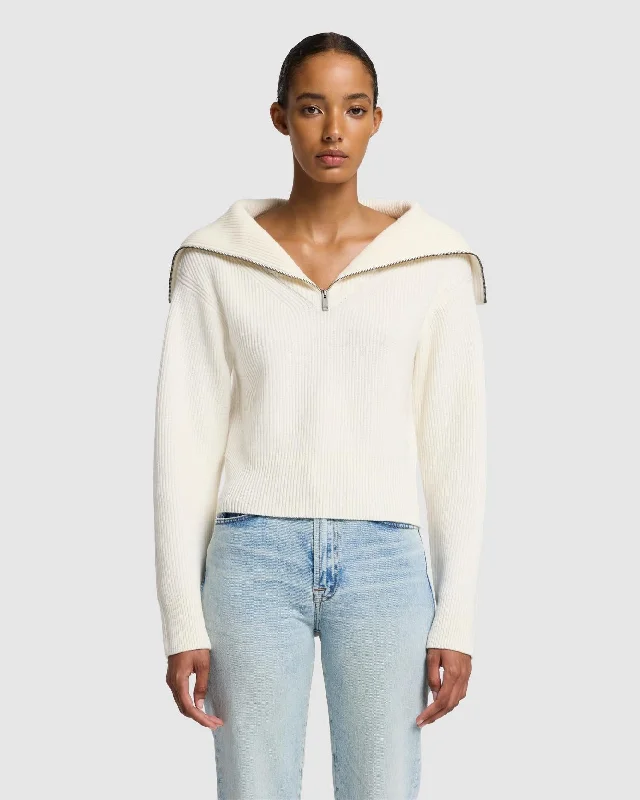 Merino Half Zip Sweater in Off White