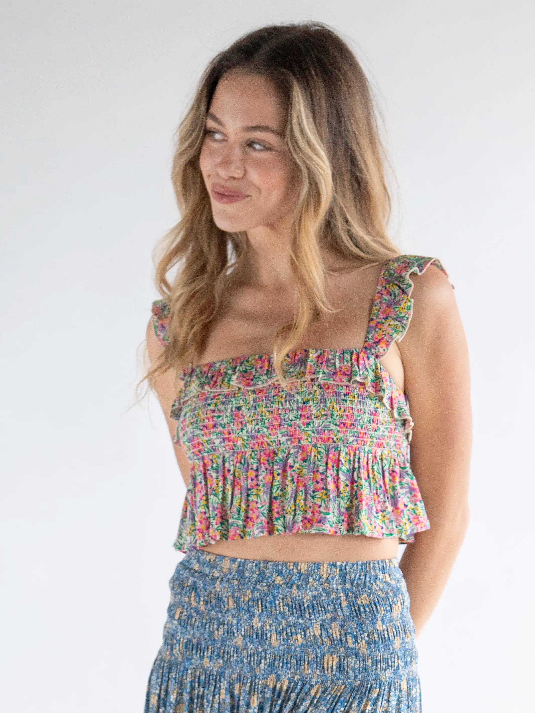 Mix & Match Smocked Top - Ditsy Neon Floral