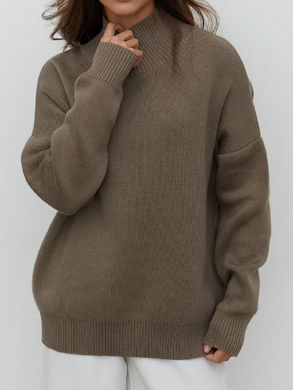 Plus Size Women's Side - Slit Sweaters in Bold SolidsMock Neck Dropped Shoulder Sweater Plus Size Women's Side - Slit Sweaters in Bold SolidsMock Neck Dropped Shoulder Sweater