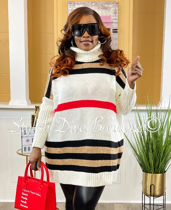 Ms Berry Striped High Neck Sweater (Ivory)