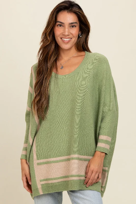 Plus Size Women's Belted Cable Knit SweatersOlive Mixed Stripe Dolman Sleeve Sweater Plus Size Women's Belted Cable Knit SweatersOlive Mixed Stripe Dolman Sleeve Sweater