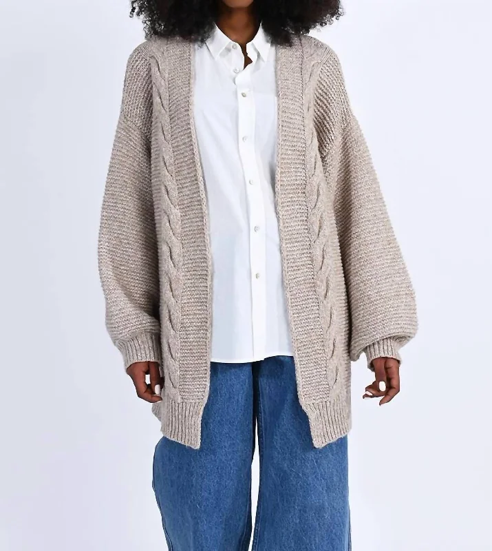 Open Front Cabled Jumper Cardigan In Beige