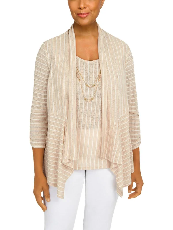 Petites Womens Ribbed Open Front Cardigan Sweater