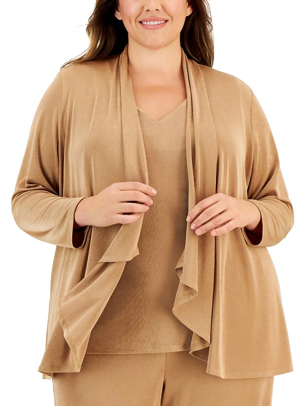 Plus Womens Open Front Long Sleeve Cardigan Sweater