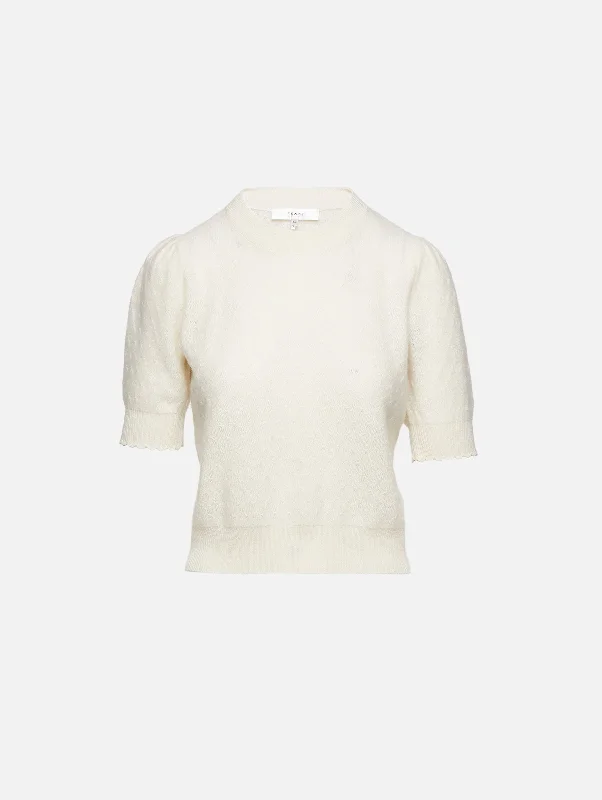 Cropped Women's Angora Blend Sweaters for a Trendy LookPointelle Puff Sleeve Sweater Cropped Women's Angora Blend Sweaters for a Trendy LookPointelle Puff Sleeve Sweater