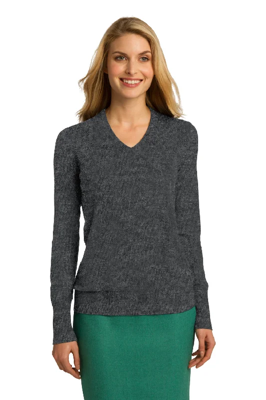 Plus Size Women's Belted Cable Knit SweatersPort Authority Womens Long Sleeve V-Neck Sweater - Heather Charcoal Grey Plus Size Women's Belted Cable Knit SweatersPort Authority Womens Long Sleeve V-Neck Sweater - Heather Charcoal Grey