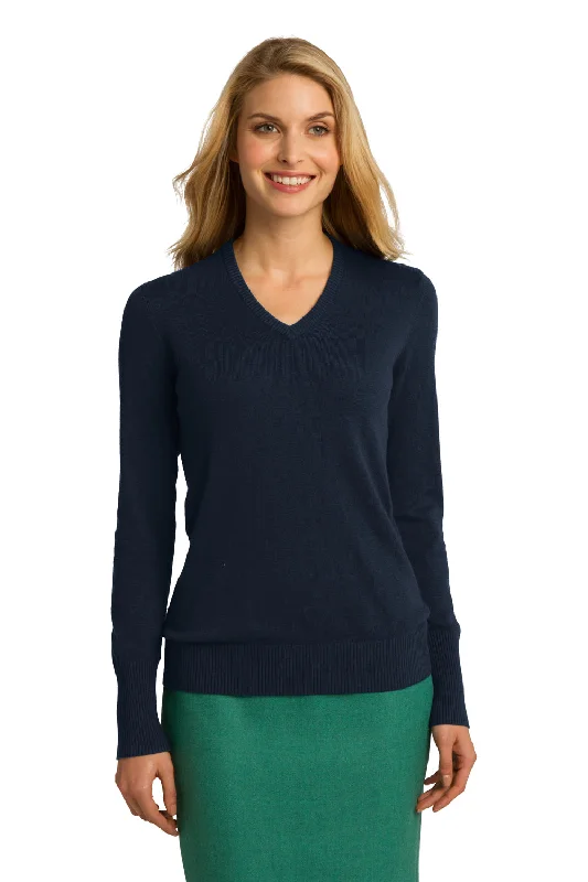 Split - Hem Women's Linen Blend Sweaters for SpringPort Authority Womens Long Sleeve V-Neck Sweater - Navy Blue Split - Hem Women's Linen Blend Sweaters for SpringPort Authority Womens Long Sleeve V-Neck Sweater - Navy Blue