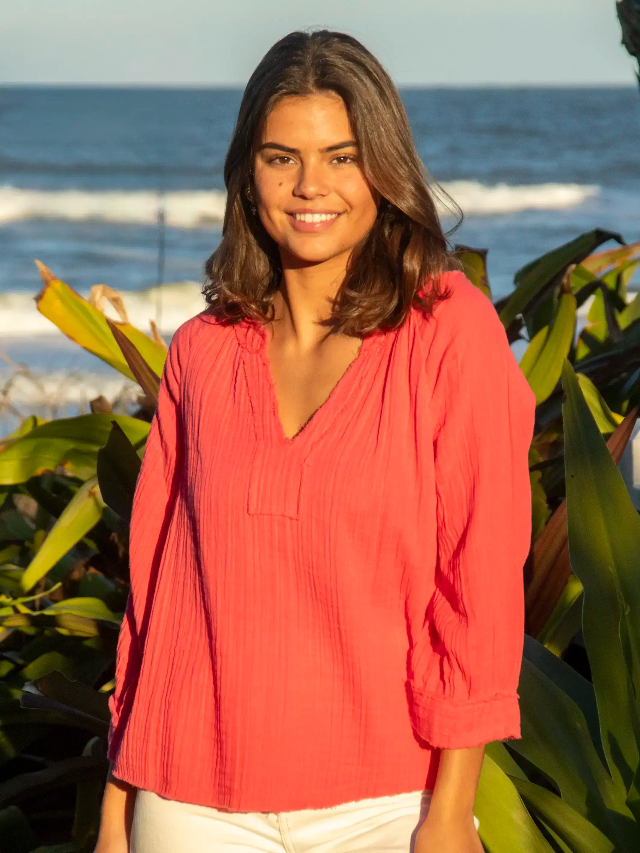 Robyn Cotton Gauze Top - Coral