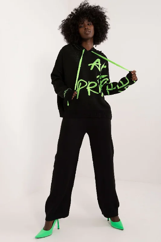 Badu Letter Graphic Hooded Sweater And Pants Two Piece Set