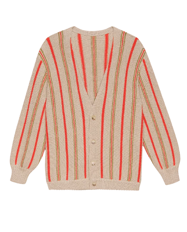 The Everett Cardigan. -- Oatmeal Heritage Stripe