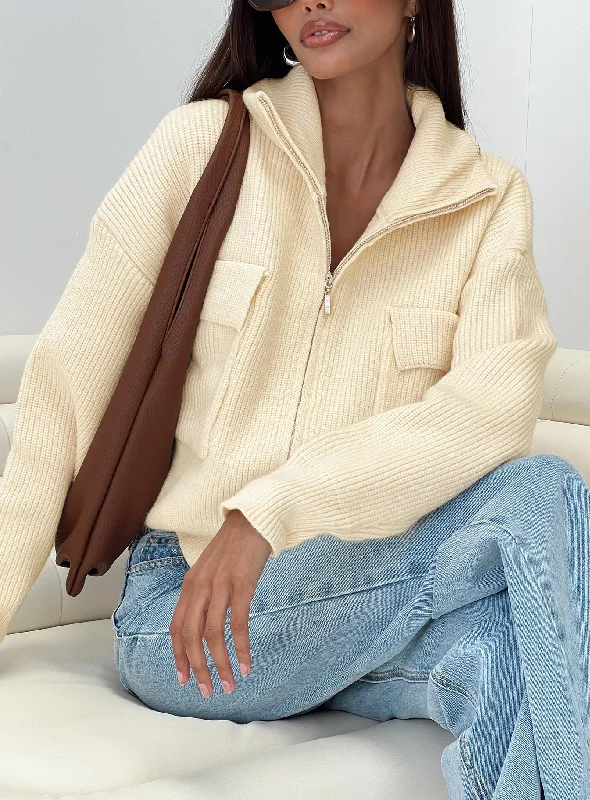 Too Busy Zip Up Sweater Beige