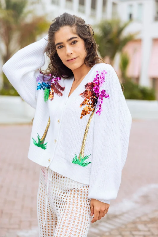 White Multi Palm Tree Cardigan