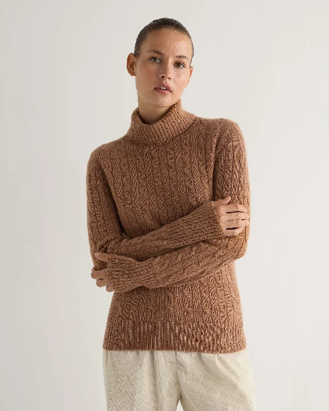 Plus Size Women's Embroidered Sweaters in Ethnic StylesWomen's Adelyn Cable Turtle Cashmere Sweater Dark Camel Brown Plus Size Women's Embroidered Sweaters in Ethnic StylesWomen's Adelyn Cable Turtle Cashmere Sweater Dark Camel Brown