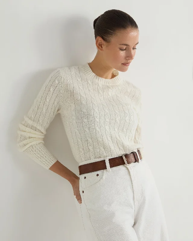 Open - Front Women's Cardigan - Style Mohair SweatersWomen's Adelyn Cable Round Neck Cashmere Sweater New Ivory White Open - Front Women's Cardigan - Style Mohair SweatersWomen's Adelyn Cable Round Neck Cashmere Sweater New Ivory White
