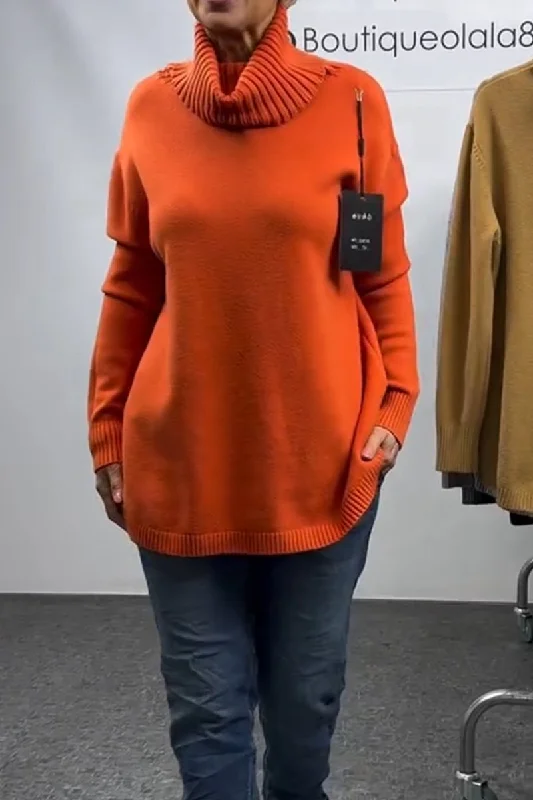 Plus Size Women's Ruffled Hem Sweaters in Floral PrintsWomen's Casual Solid Turtleneck Sweater Plus Size Women's Ruffled Hem Sweaters in Floral PrintsWomen's Casual Solid Turtleneck Sweater