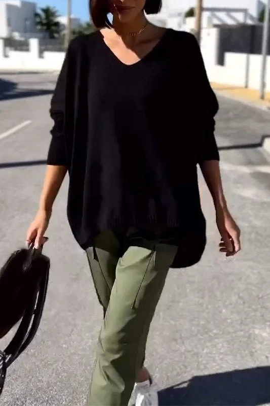 High - Low Hem Women's Cashmere - Blended SweatersWomen's Casual V-neck Solid Color Sweater High - Low Hem Women's Cashmere - Blended SweatersWomen's Casual V-neck Solid Color Sweater