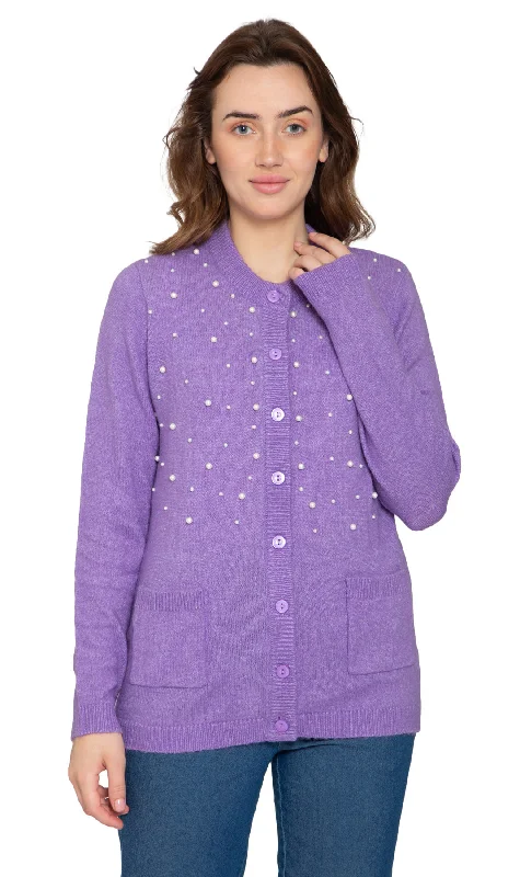 Women's Faux Pearl Cardigan – Luxe Beaded Sweater in a Soft Knit