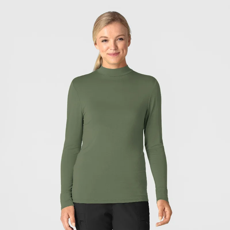 Women’s Long Sleeve Mock Neck Silky Tee - Olive