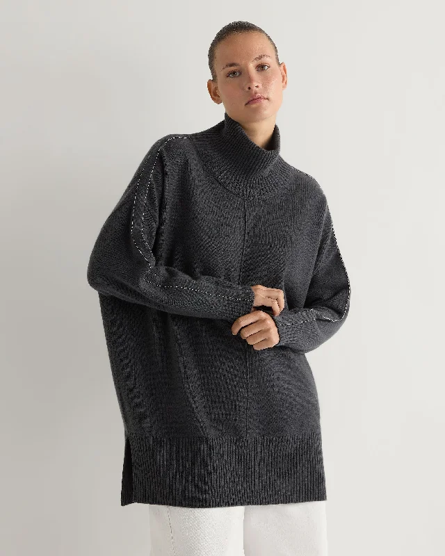 Button - Down Women's Shetland Wool Sweaters in Traditional PatternsWomen's Mock Neck Long Cashmere Sweater Anthracite Grey Button - Down Women's Shetland Wool Sweaters in Traditional PatternsWomen's Mock Neck Long Cashmere Sweater Anthracite Grey