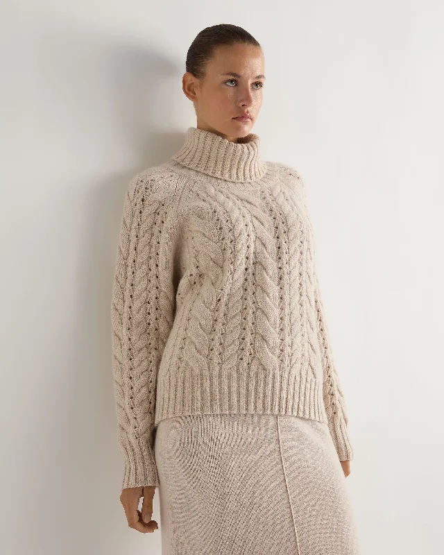 Open - Front Women's Cardigan - Style Mohair SweatersWomen's Open Cable Turtle Neck Cashmere Sweater Ecru White Open - Front Women's Cardigan - Style Mohair SweatersWomen's Open Cable Turtle Neck Cashmere Sweater Ecru White