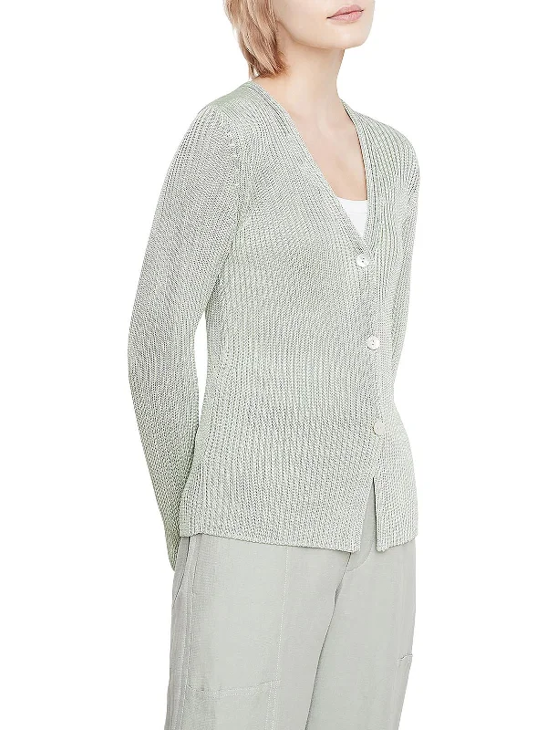 Womens Ribbed Knit Button Down Cardigan Sweater